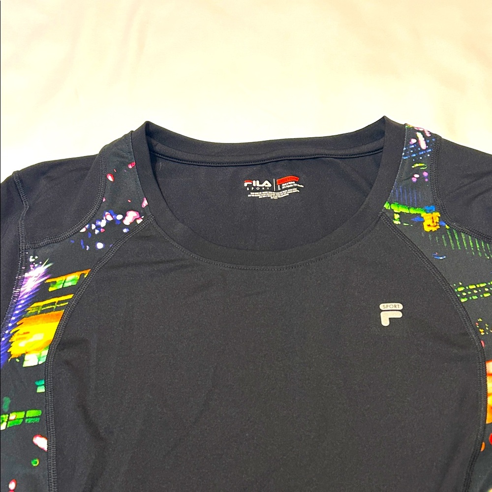 Fila Women's Black Tee with Colorful Accents - Picture 5 of 5